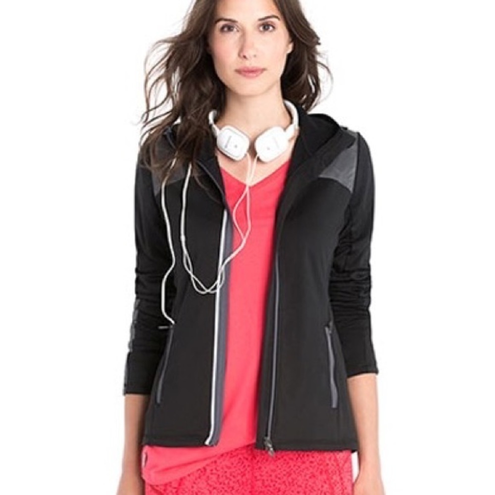 Lole Women’s Black Grey Hooded Jolt Running Jacket, size Large